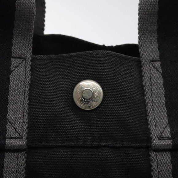 HERMES Fourre Tout PM Hand Bag Canvas Black Silver Auth bs24474 - Picture 10 of 16